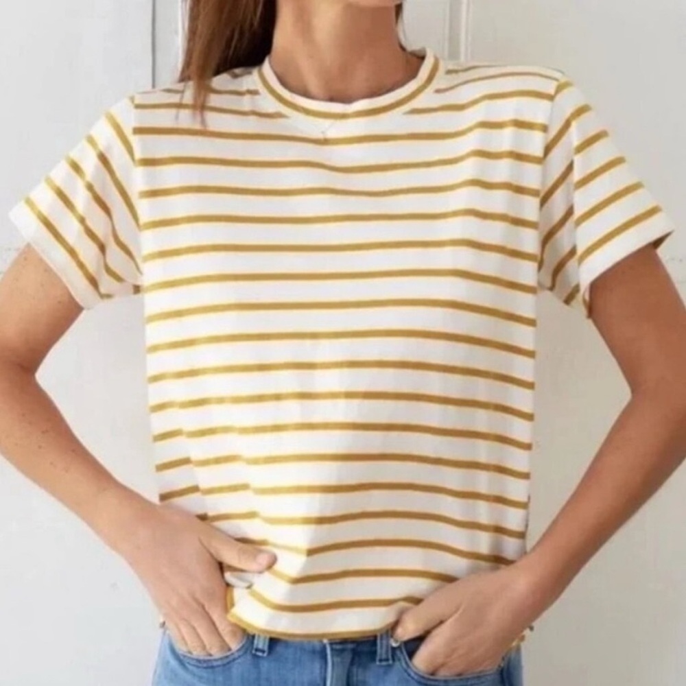 AYR The Sno Cone Tee in Mustard Stripe Pima Cotton Size L